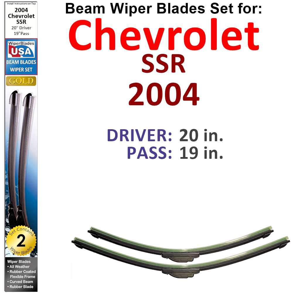 Set of two Beam Wiper Blades designed for 2004 Chevrolet SSR, showcasing their low-profile and flexible design.