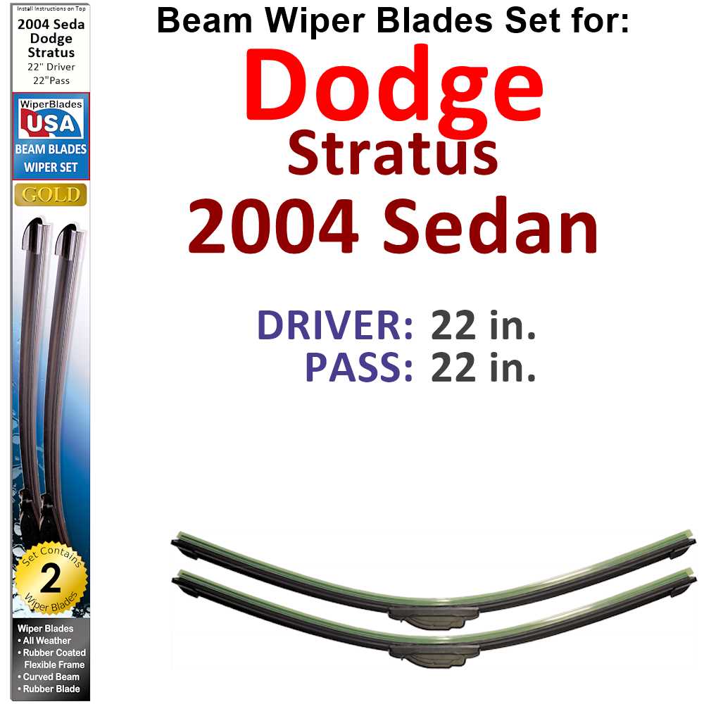 Set of 2 Beam Wiper Blades designed for 2004 Dodge Stratus Sedan, showcasing their flexible and durable construction.