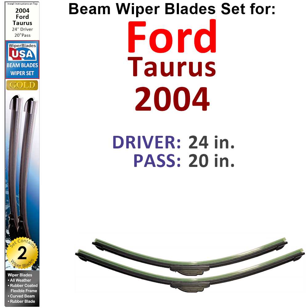 Set of two Beam Wiper Blades designed for 2004 Ford Taurus, showcasing their flexible and durable construction.