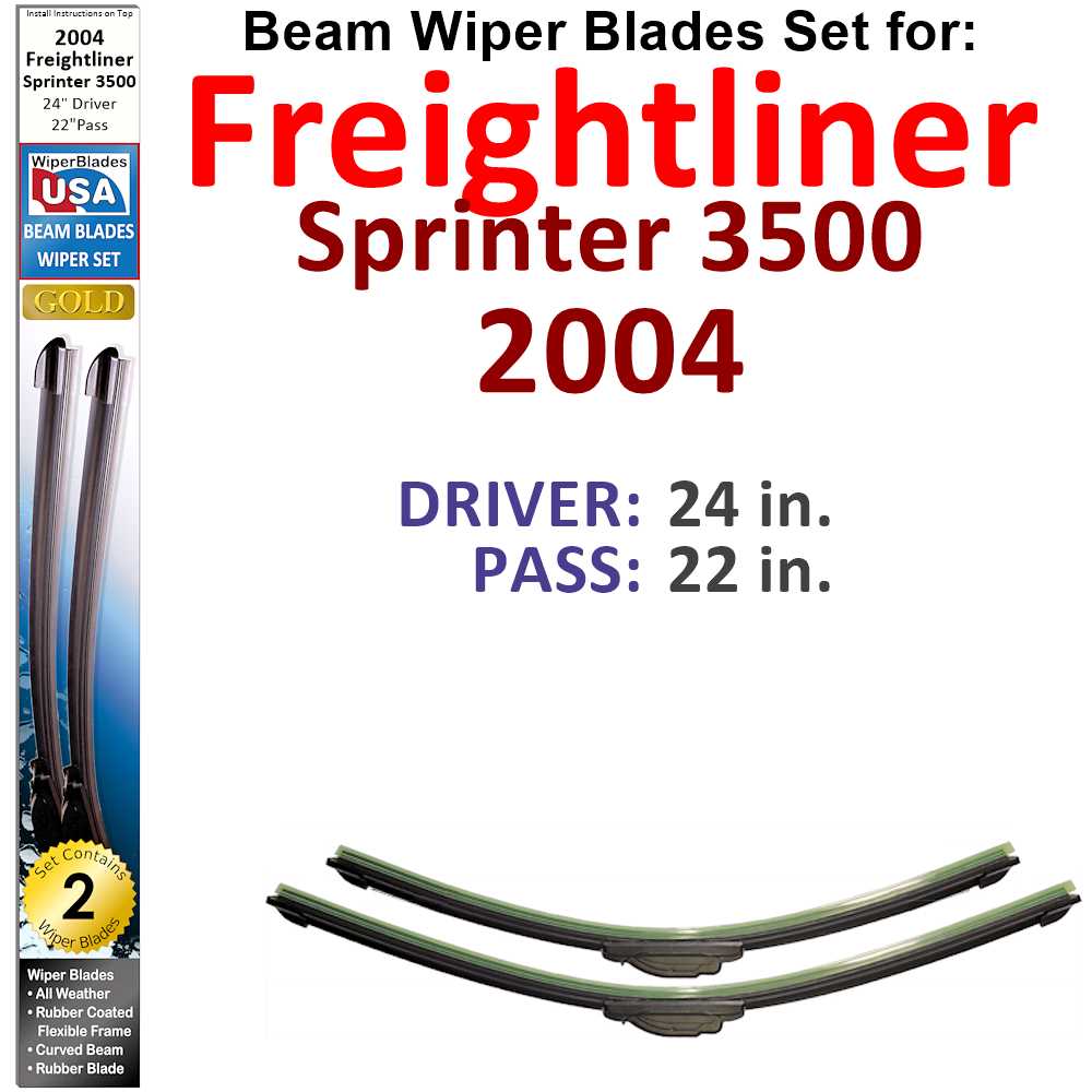 Set of two beam wiper blades designed for 2004 Freightliner Sprinter 3500, showcasing their flexible and durable construction.