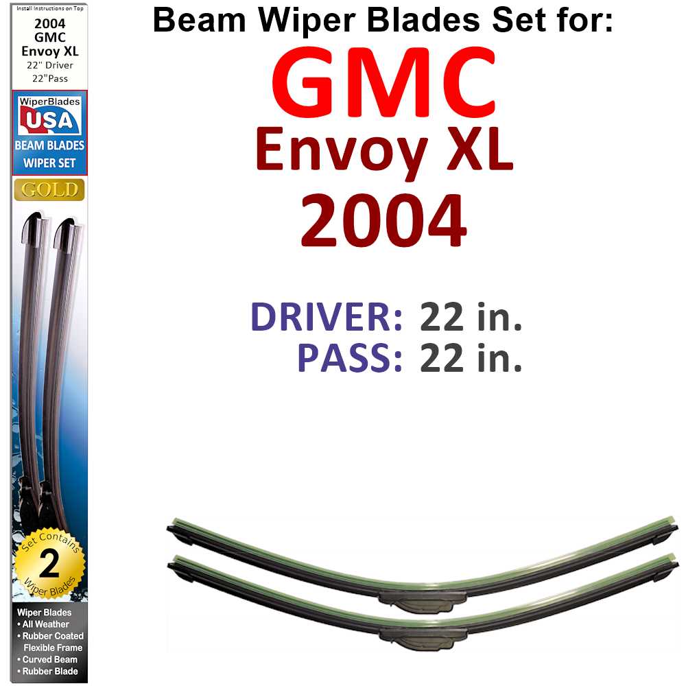 Set of two Beam Wiper Blades designed for 2004 GMC Envoy XL, showcasing their flexible and durable construction.