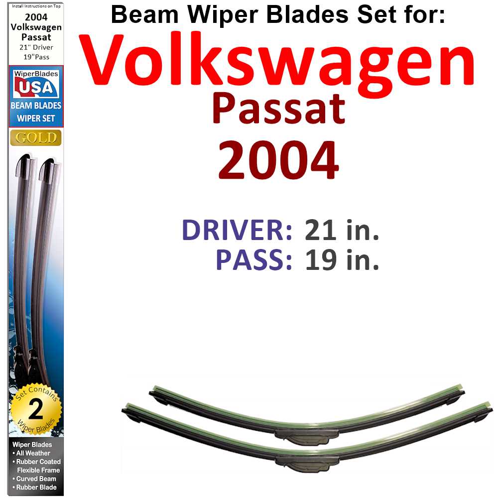 Set of two Beam Wiper Blades designed for 2004 Volkswagen Passat, showcasing their flexible and durable construction.