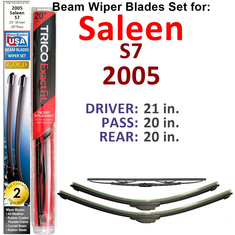 Set of 3 Beam Wiper Blades designed for 2005 Saleen S7, showcasing their flexible and durable construction.