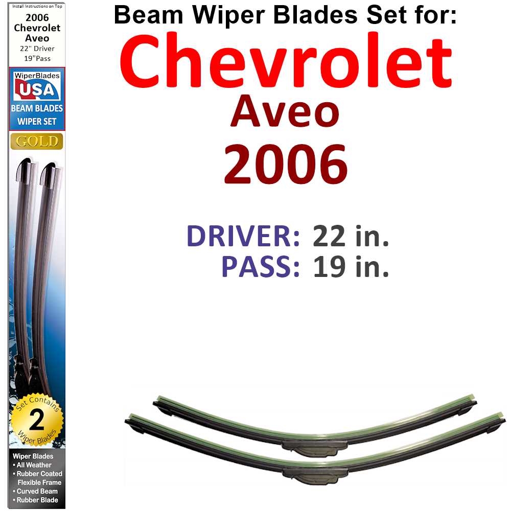 Set of two Beam Wiper Blades designed for 2006 Chevrolet Aveo, showcasing their flexible and durable construction.