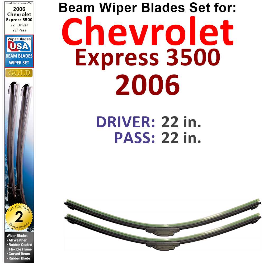 Set of two Beam Wiper Blades designed for 2006 Chevrolet Express 3500, showcasing their flexible and durable construction.