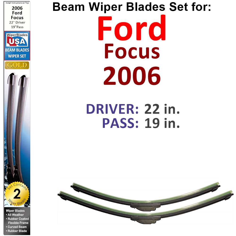 Set of two Beam Wiper Blades designed for 2006 Ford Focus, showcasing their flexible and durable design.
