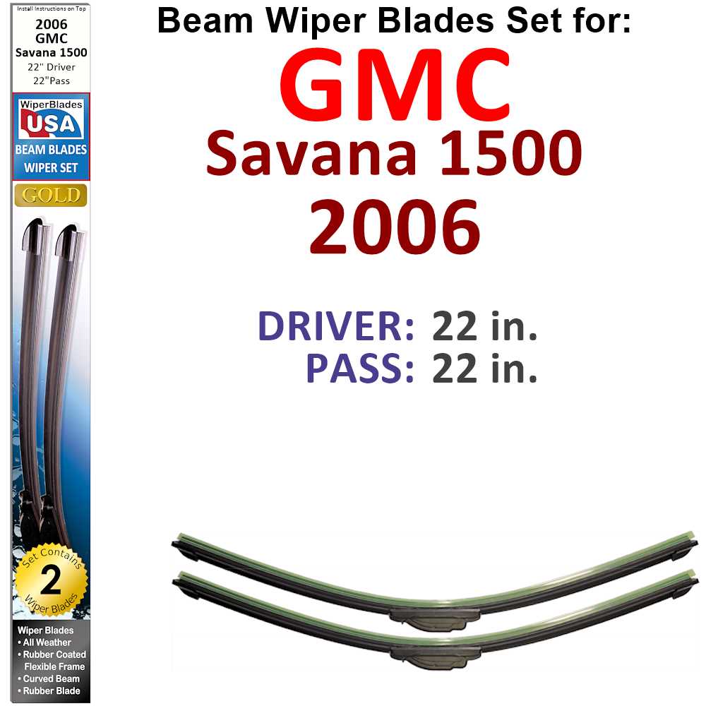 Set of two Beam Wiper Blades designed for 2006 GMC Savana 1500, showcasing their flexible and durable construction.