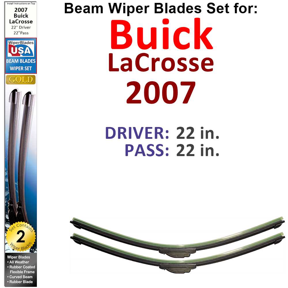 Set of two Beam Wiper Blades designed for 2007 Buick LaCrosse, showcasing their flexible and durable construction.