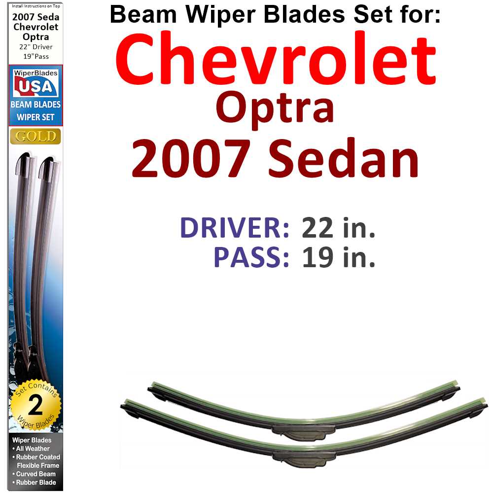 Set of two Beam Wiper Blades designed for 2007 Chevrolet Optra Sedan, showcasing their flexible and durable construction.