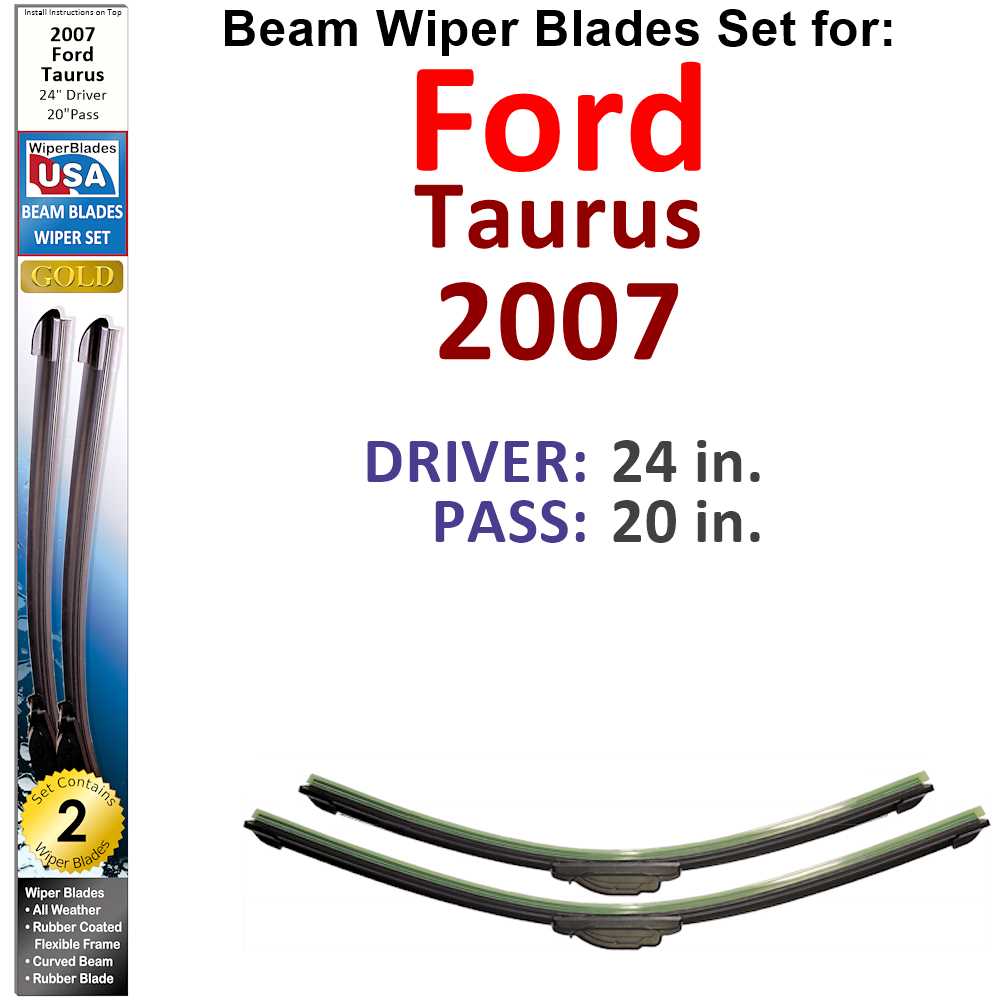 Set of two Beam Wiper Blades designed for 2007 Ford Taurus, showcasing their sleek low-profile design and durable rubber construction.