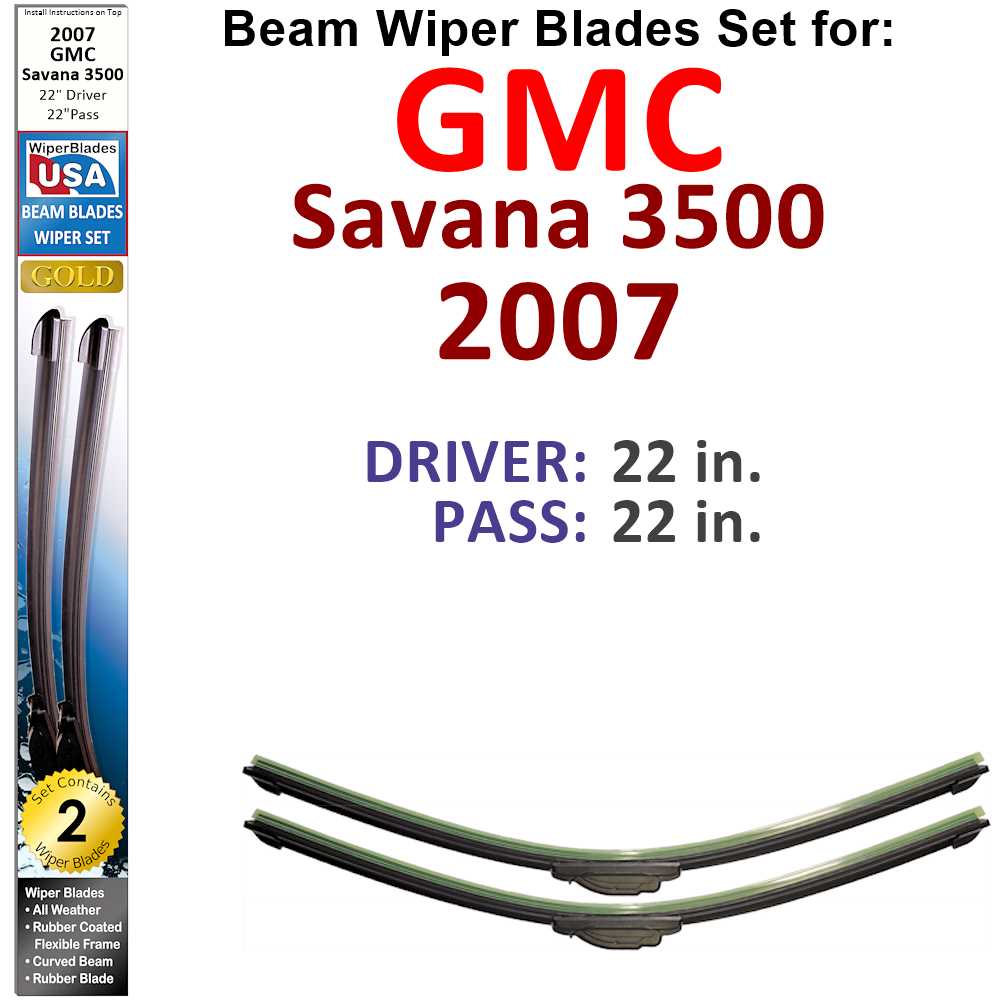Set of two Beam Wiper Blades designed for 2007 GMC Savana 3500, showcasing their flexible and durable construction.