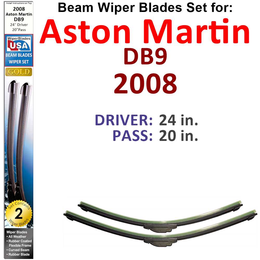 Set of two Beam Wiper Blades designed for 2008 Aston Martin DB9, showcasing their flexible and durable construction.
