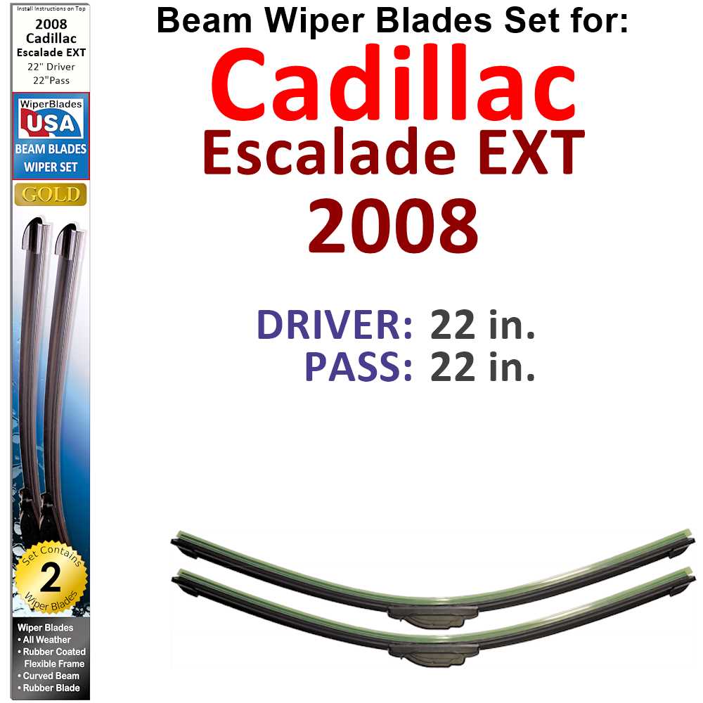 Set of 2 Beam Wiper Blades designed for 2008 Cadillac Escalade EXT, showcasing their flexible and durable construction.