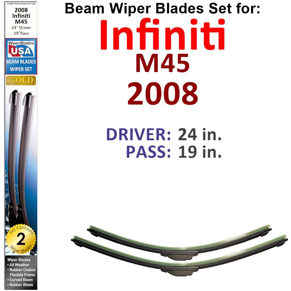 Set of two Beam Wiper Blades designed for 2008 Infiniti M45, showcasing their flexible and durable construction.