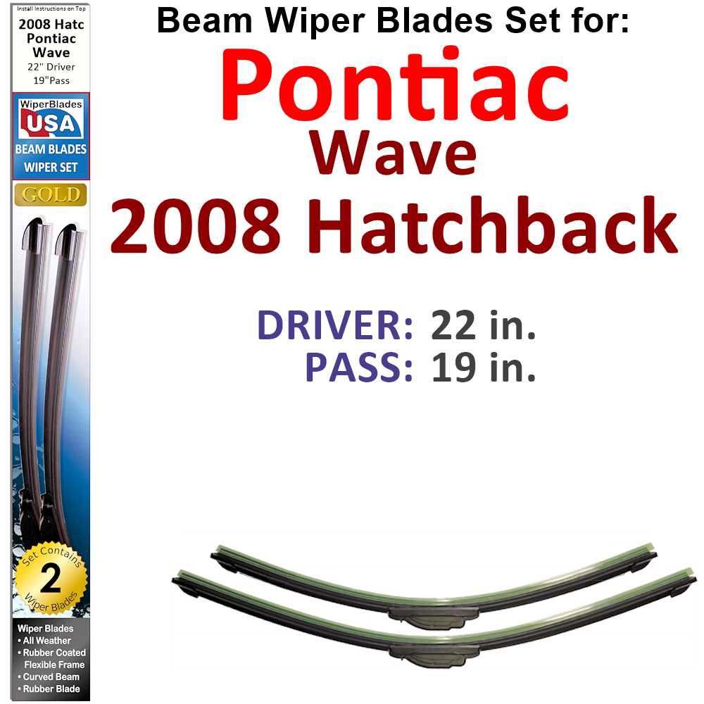 Set of two Beam Wiper Blades designed for 2008 Pontiac Wave Hatchback, showcasing their flexible and low-profile design.