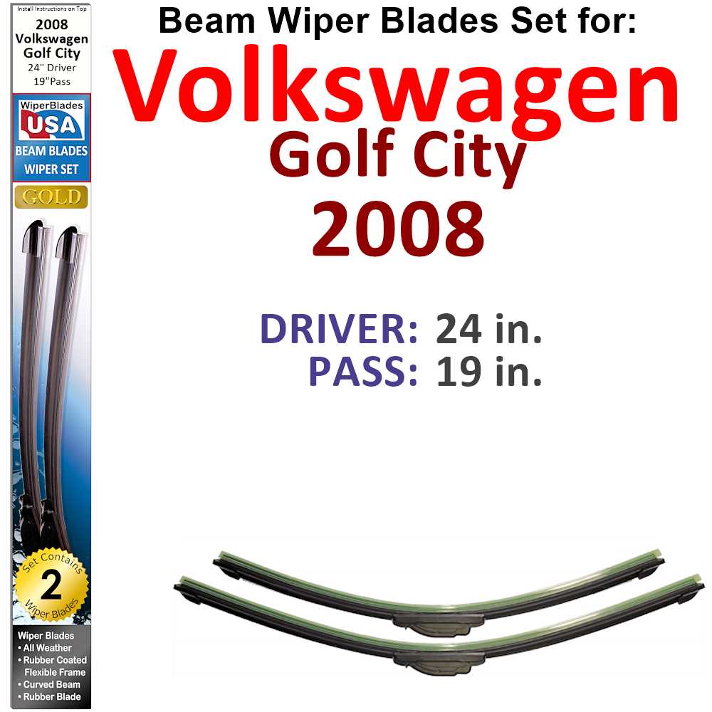 Set of two Beam Wiper Blades designed for 2008 Volkswagen Golf City, showcasing their flexible and durable construction.