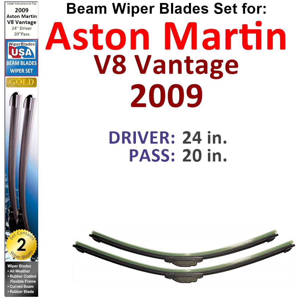 Set of two Beam Wiper Blades designed for 2009 Aston Martin V8 Vantage, showcasing their sleek design and durable construction.
