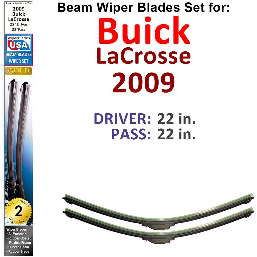 Set of 2 Beam Wiper Blades designed for 2009 Buick LaCrosse, showcasing their flexible and durable construction.