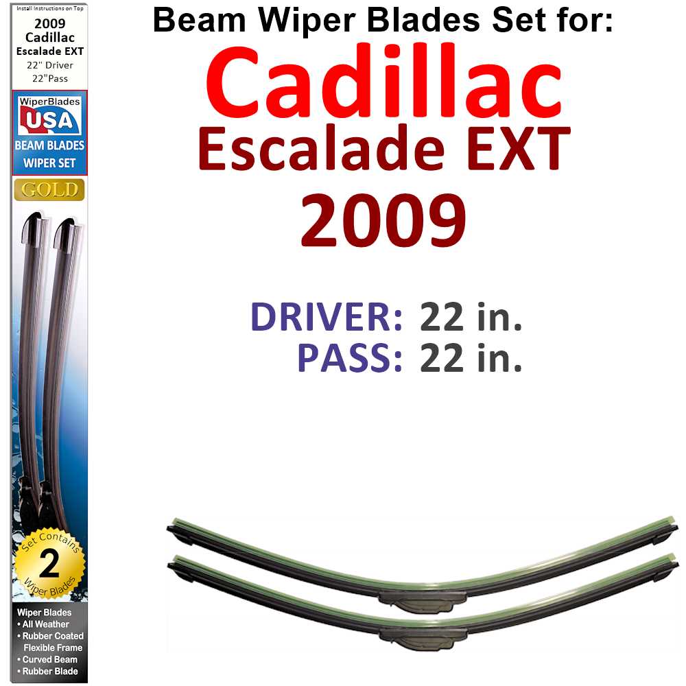 Set of two Beam Wiper Blades designed for 2009 Cadillac Escalade EXT, showcasing their flexible and durable construction.