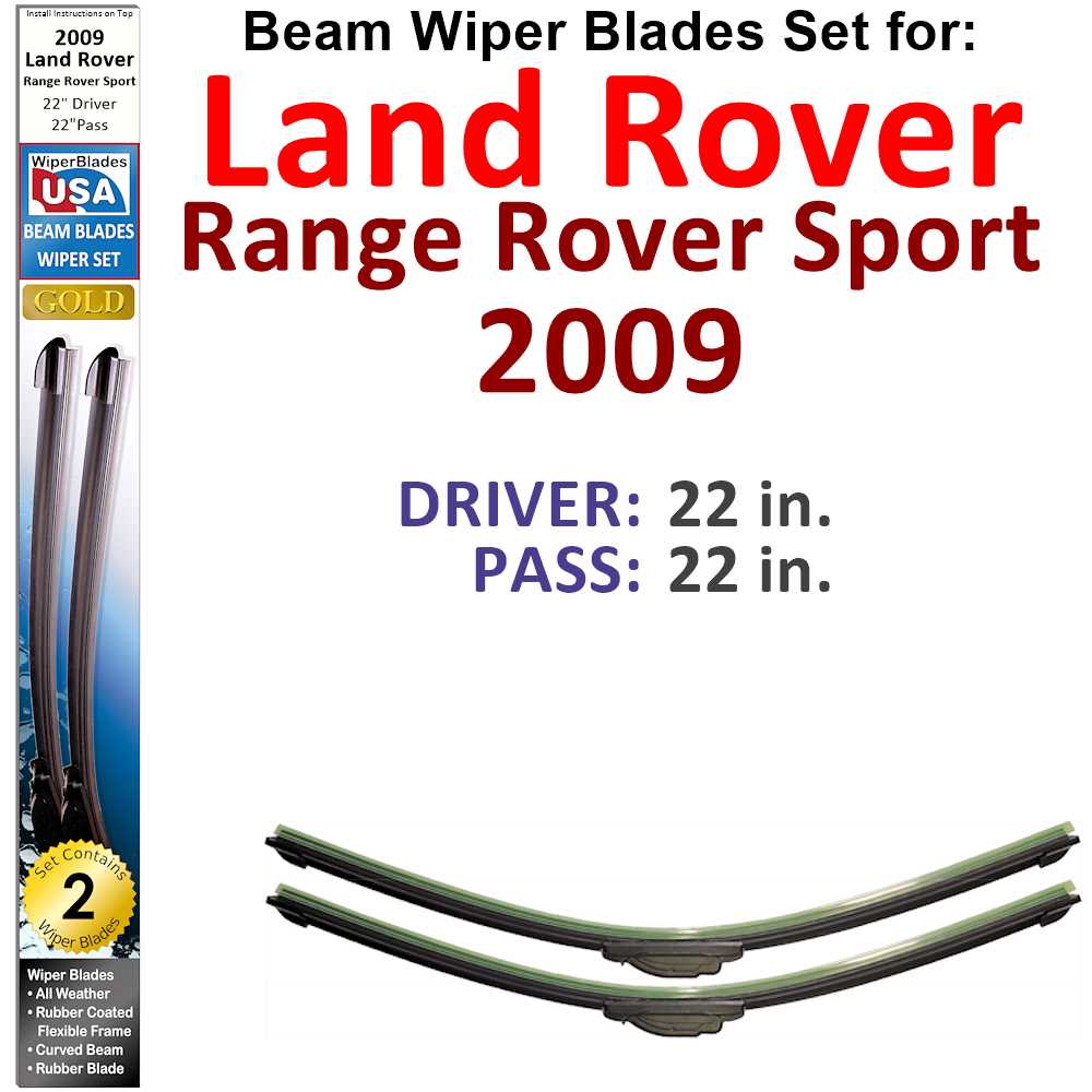 Set of two Beam Wiper Blades designed for 2009 Land Rover Range Rover Sport, showcasing their sleek design and flexible structure.