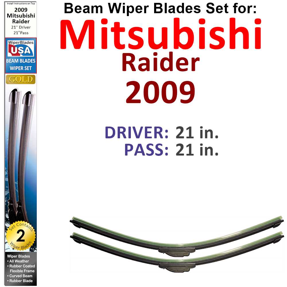 Set of two Beam Wiper Blades designed for 2009 Mitsubishi Raider, showcasing their flexible and durable construction.