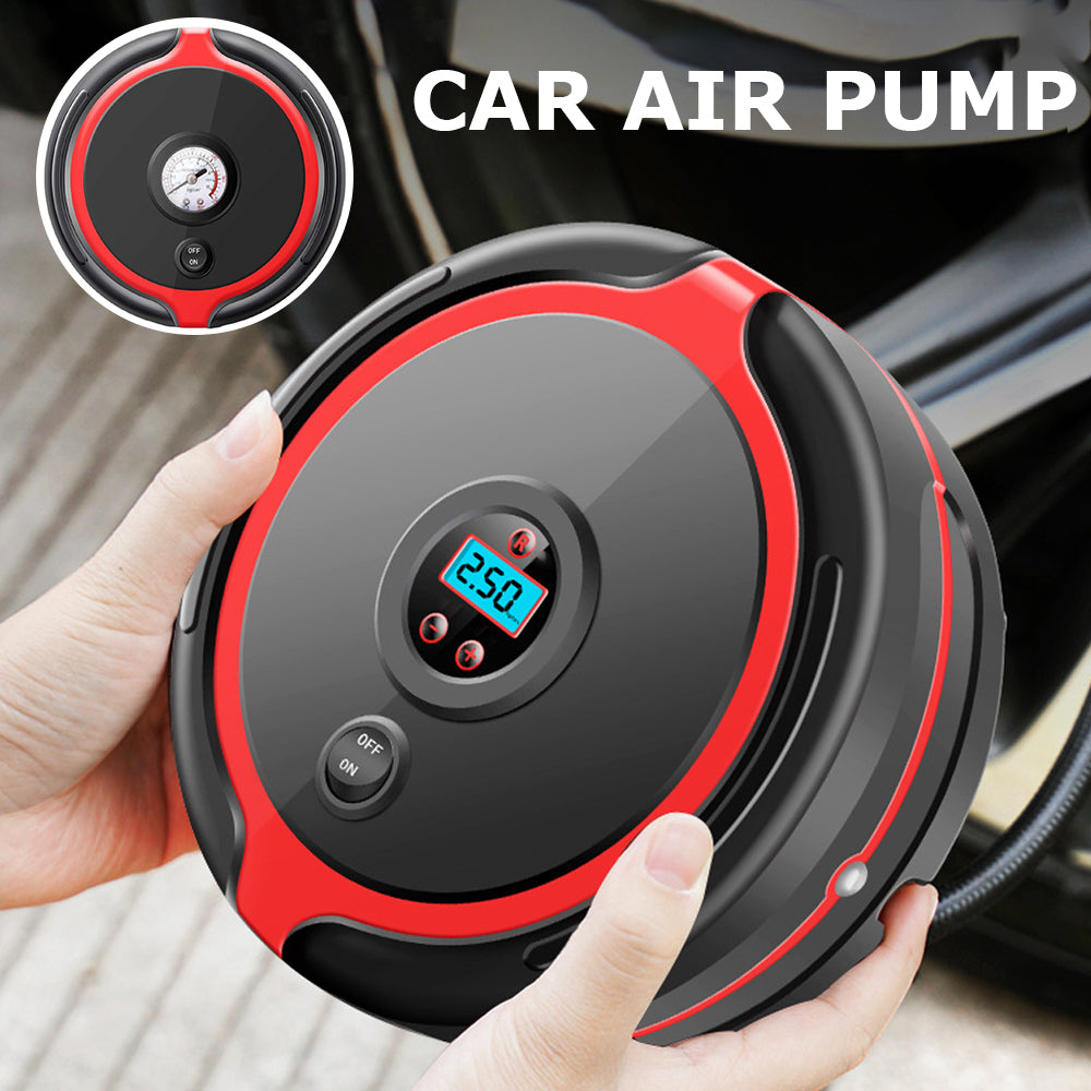 Car Electric 12V Portable Wireless Auto Air Compressor with digital display and compact design, ideal for inflating tires and other items.