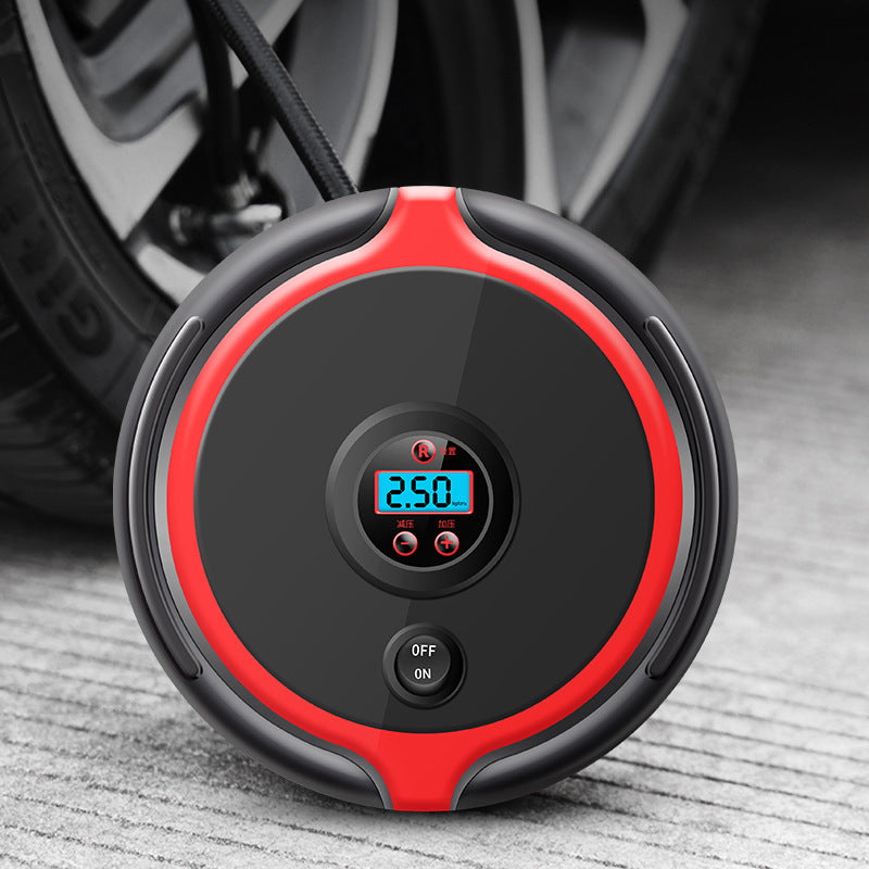 Car Electric 12V Portable Wireless Auto Air Compressor with digital display and compact design, ideal for inflating tires and other items.