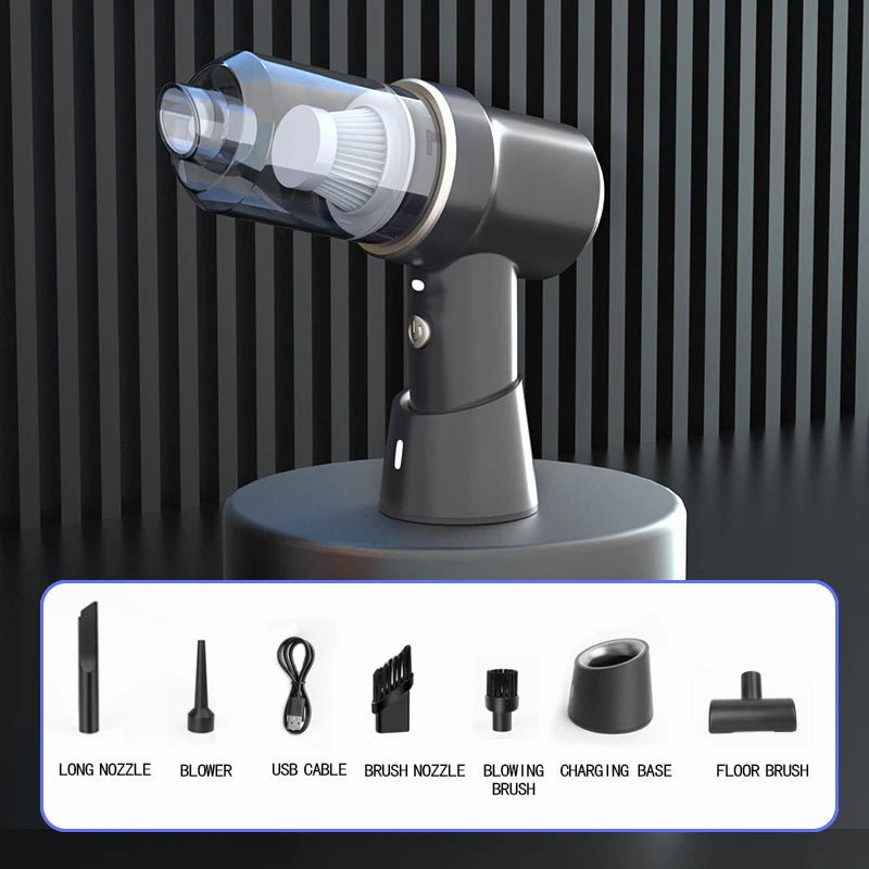 Wireless Mini Car Vacuum Cleaner with strong suction and portable design, ideal for car cleaning.