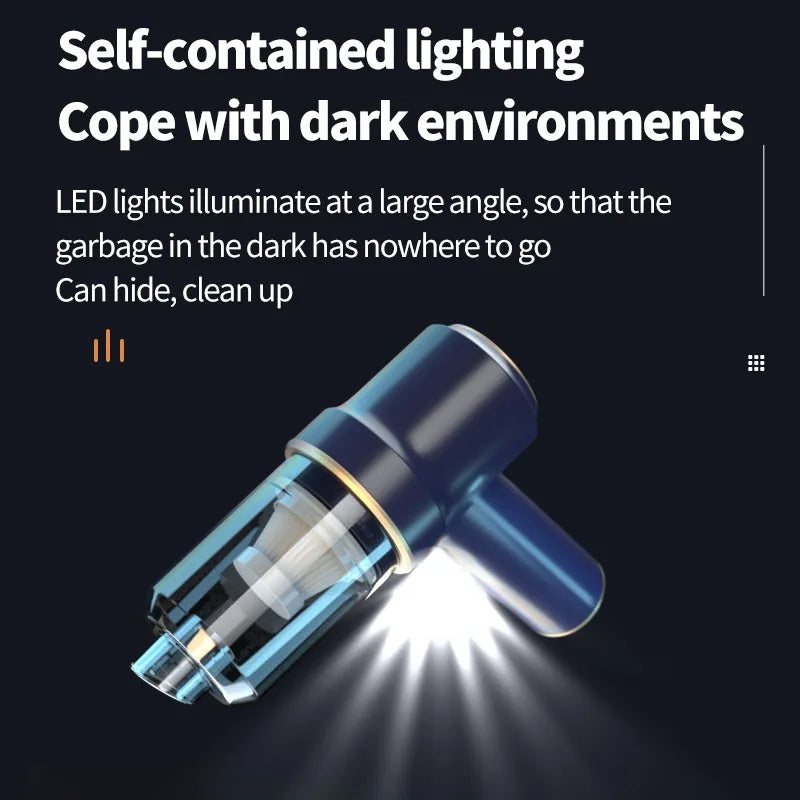 Wireless Mini Car Vacuum Cleaner with strong suction and portable design, ideal for car cleaning.