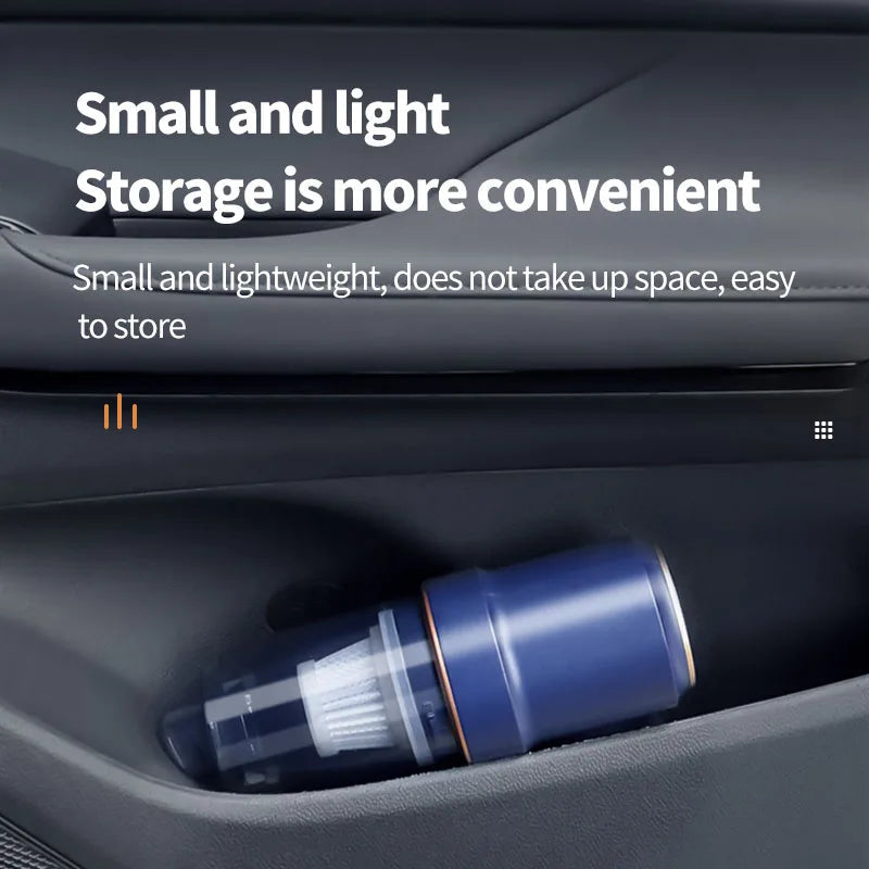 Wireless Mini Car Vacuum Cleaner with strong suction and portable design, ideal for car cleaning.