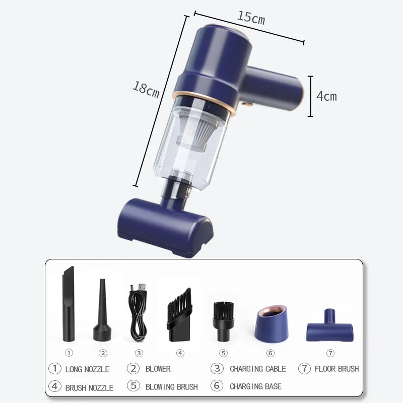 Wireless Mini Car Vacuum Cleaner with strong suction and portable design, ideal for car cleaning.