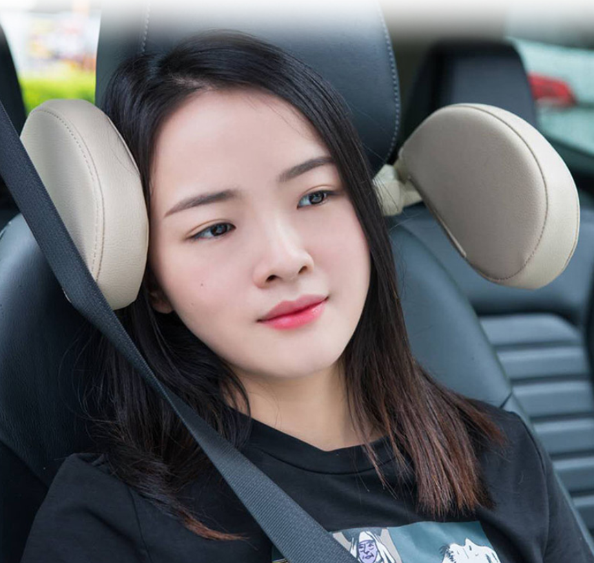 Car rear headrest sleeping artifact designed for children and adults, featuring leather exterior and high resilience cotton filling for comfort.