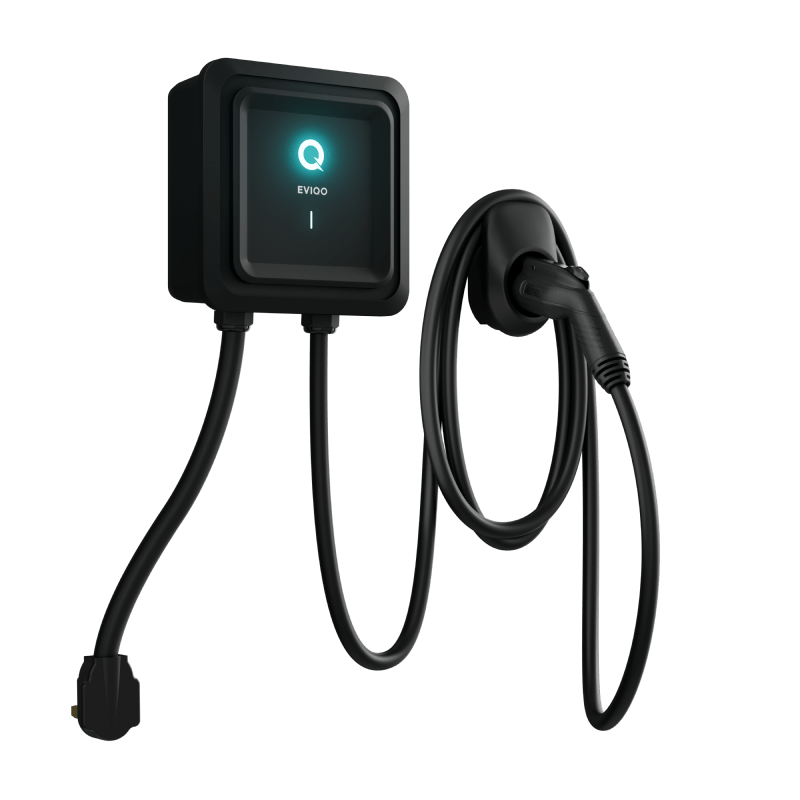 EVIQO Level 2 EV Charger with a 25-foot cable and NEMA 14-50 plug, designed for efficient electric vehicle charging.