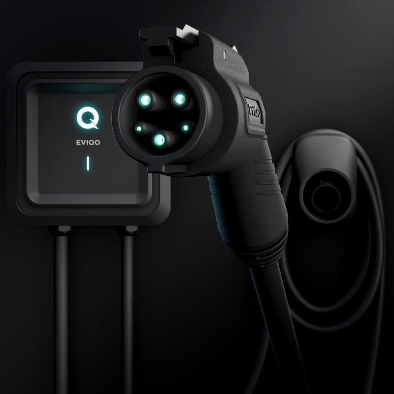 EVIQO Level 2 EV Charger with a 25-foot cable and NEMA 14-50 plug, designed for efficient electric vehicle charging.