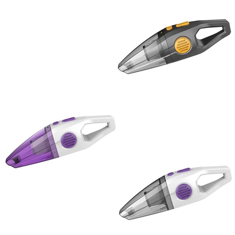 Handheld Wireless Vacuum Cleaner in purple color with various nozzles and USB cable, designed for home and car cleaning.