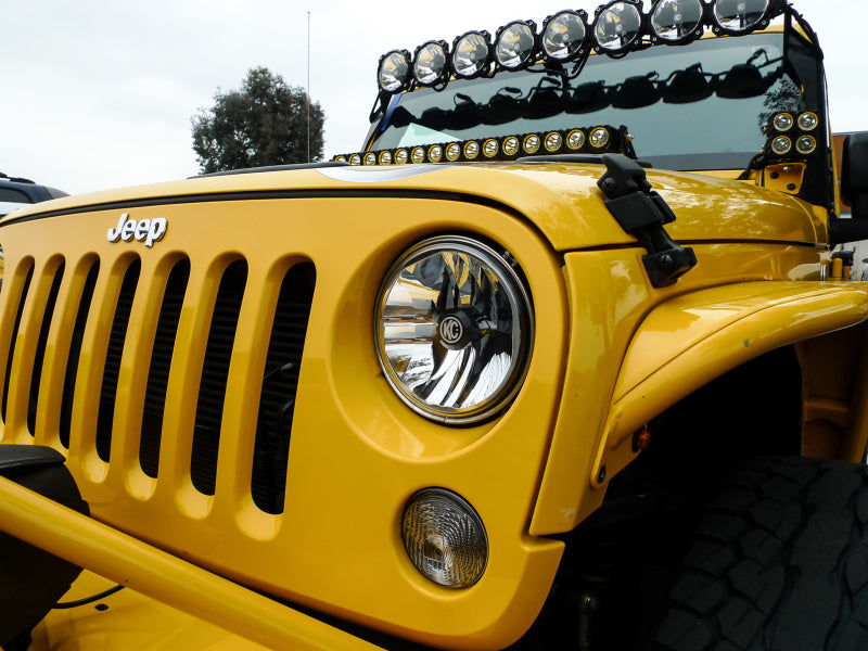 KC HiLiTES 7in. Gravity LED headlights for Jeep JK, featuring a durable design and advanced lighting technology.