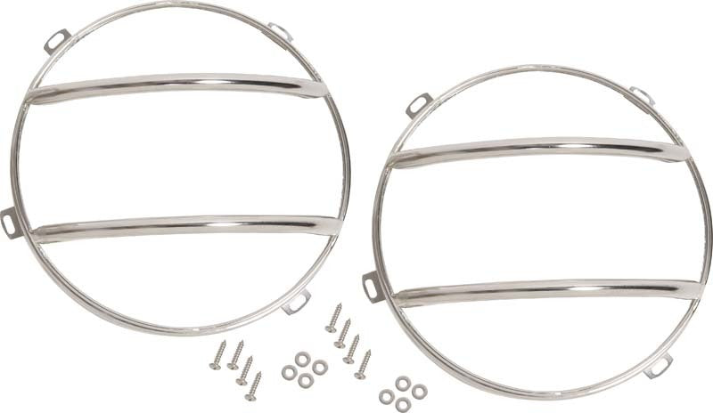 Kentrol Euro Headlight Guards for Jeep Wrangler JK, polished silver finish, designed for protection and style.