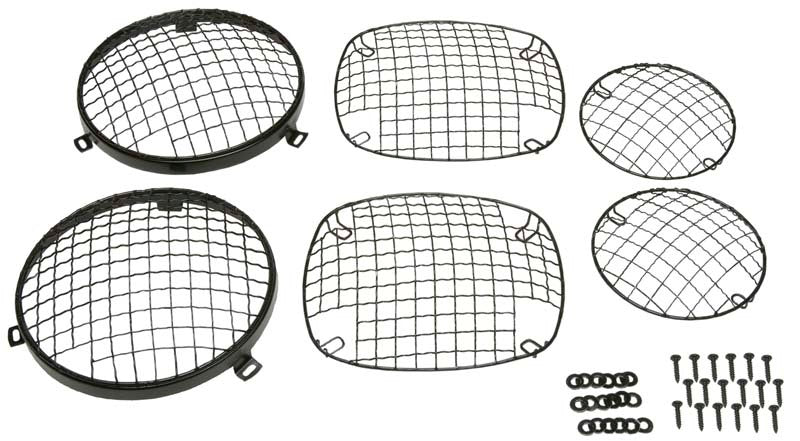 Kentrol 76-86 Jeep CJ Powdercoat Wire Mesh Guard Set in black, showcasing six protective mesh guards designed for rugged use.