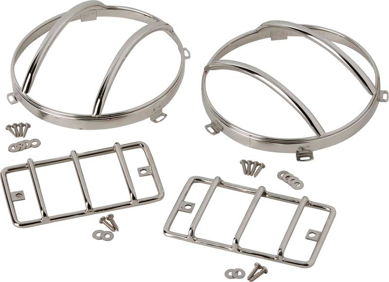 Kentrol Euro Light Guard Set for Jeep Wrangler TJ, polished silver finish, designed for 1997-2006 models, providing style and protection.