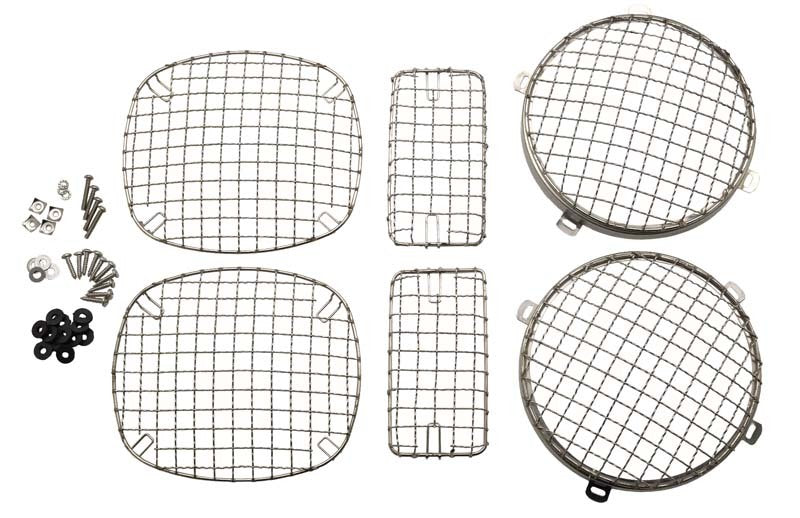 Kentrol 97-06 Jeep Wrangler TJ Wire Mesh Guard Set featuring six polished silver pieces for enhanced protection and style.