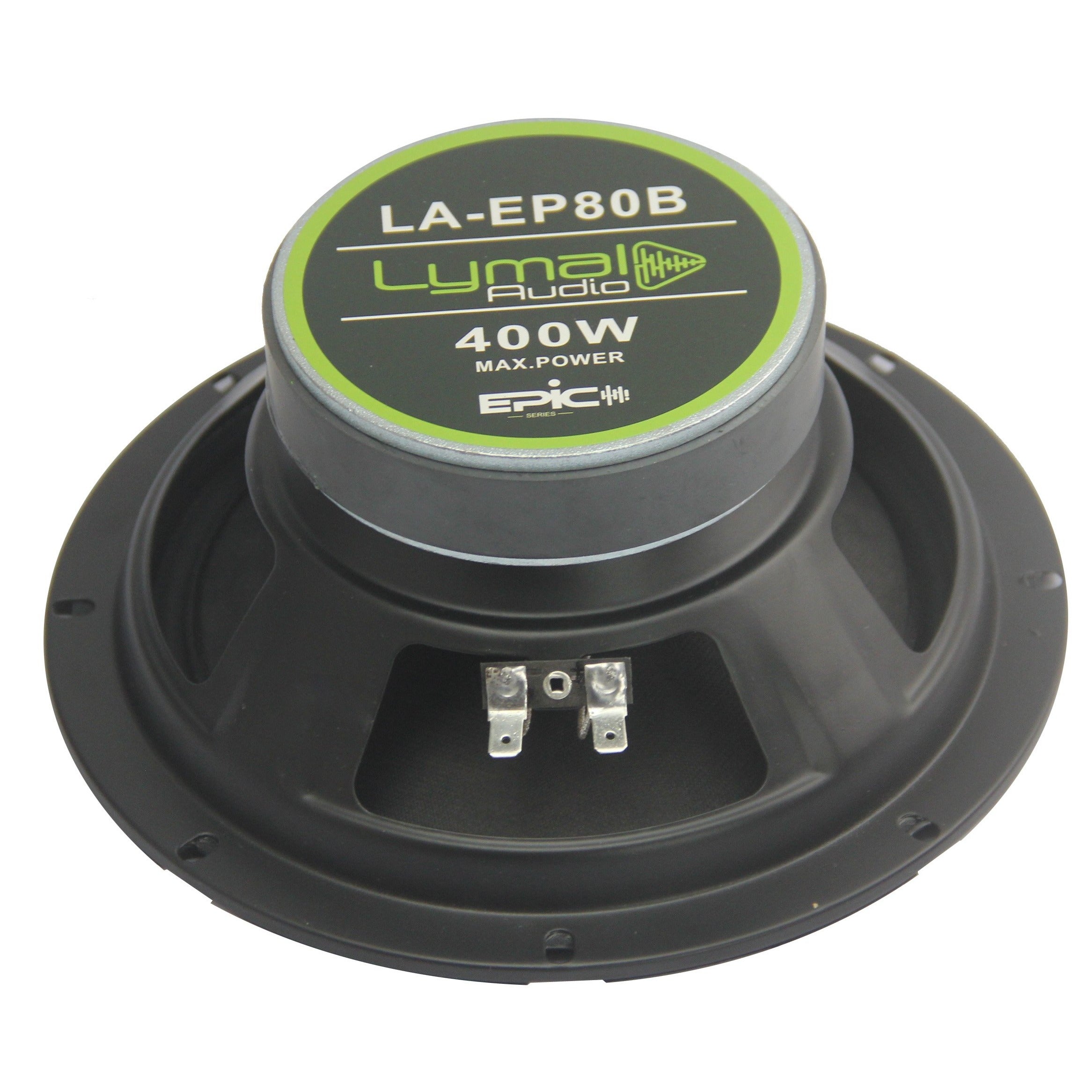 LA-EP80B 8-inch midrange loudspeakers with bullet design, showcasing robust construction and high-performance features for car audio systems.
