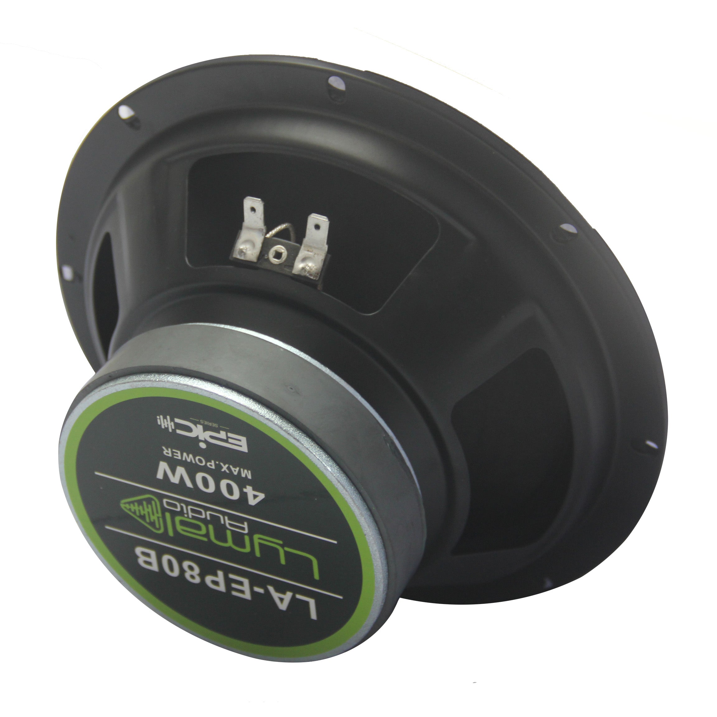 LA-EP80B 8-inch midrange loudspeakers with bullet design, showcasing robust construction and high-performance features for car audio systems.