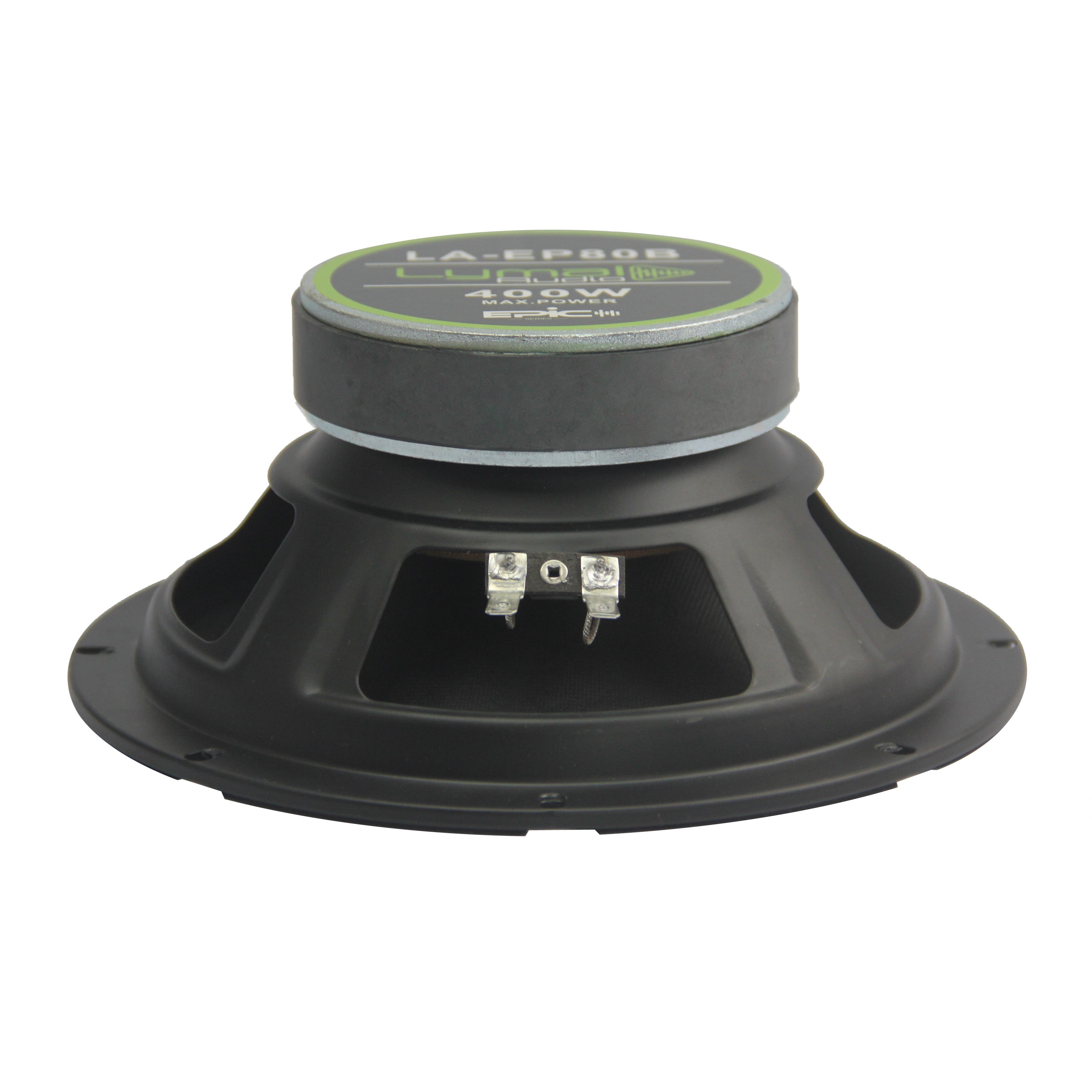 LA-EP80B 8-inch midrange loudspeakers with bullet design, showcasing robust construction and high-performance features for car audio systems.