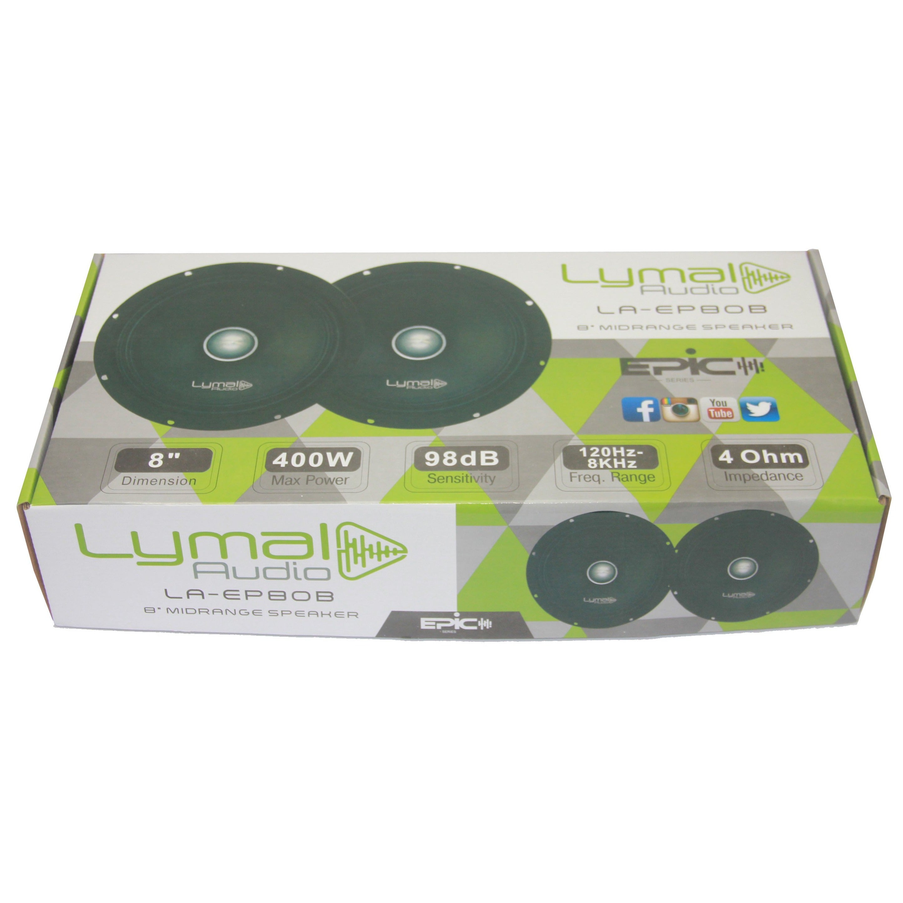 LA-EP80B 8-inch midrange loudspeakers with bullet design, showcasing robust construction and high-performance features for car audio systems.