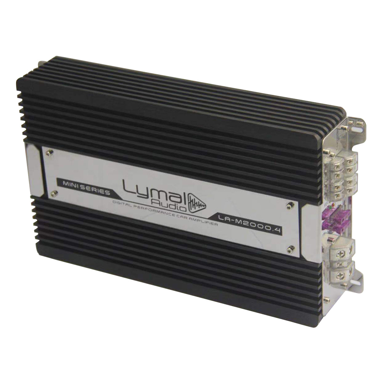 LA-M2000.4 2000 Watts 4 Channel Car Amplifier with sleek design and detailed specifications.
