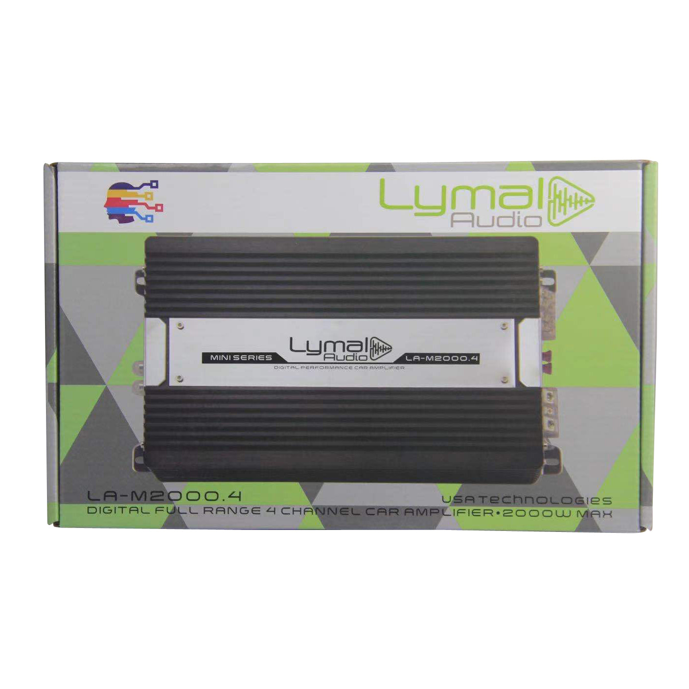LA-M2000.4 2000 Watts 4 Channel Car Amplifier with sleek design and detailed specifications.