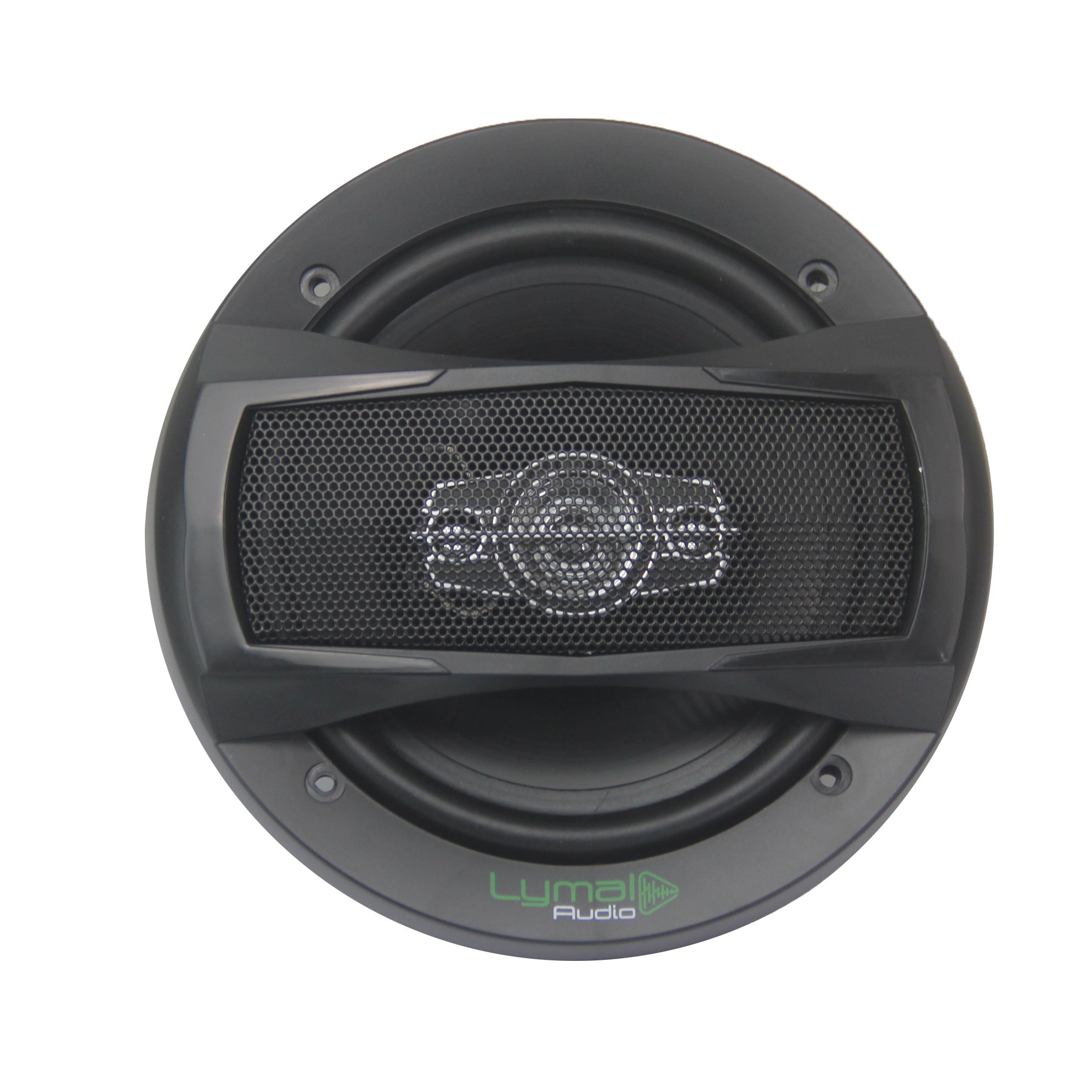 Lymal Audio LT-CX65 6.5 inch 4-way coaxial speakers showcasing a sleek design with a durable injection cone and multiple tweeters.