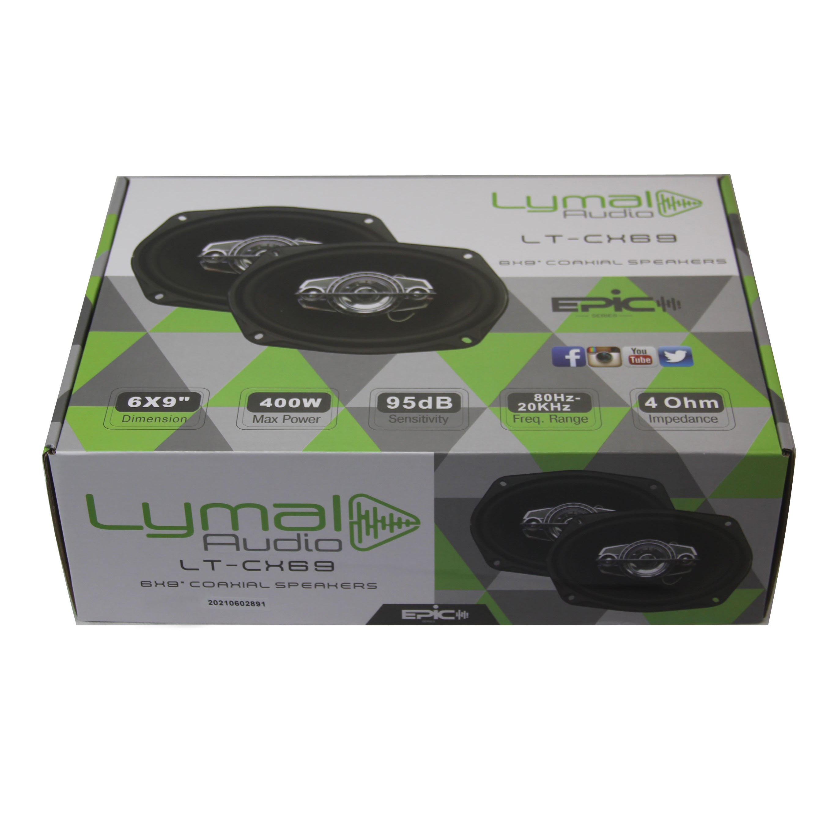 LT-CX69 6 x 9 inch 4-way coaxial speakers with a sleek design, showcasing the injection cone and tweeter components.