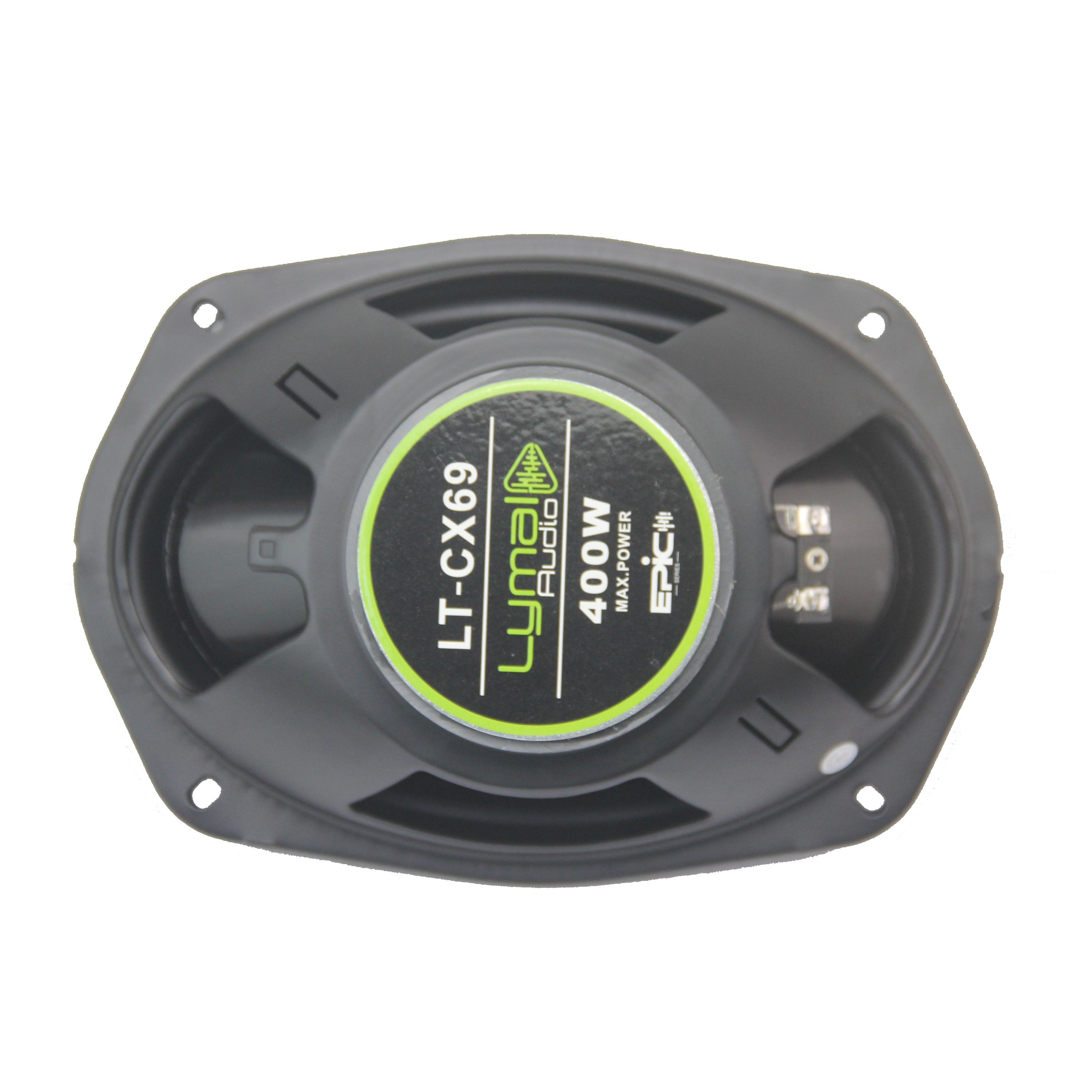 LT-CX69 6 x 9 inch 4-way coaxial speakers with a sleek design, showcasing the injection cone and tweeter components.