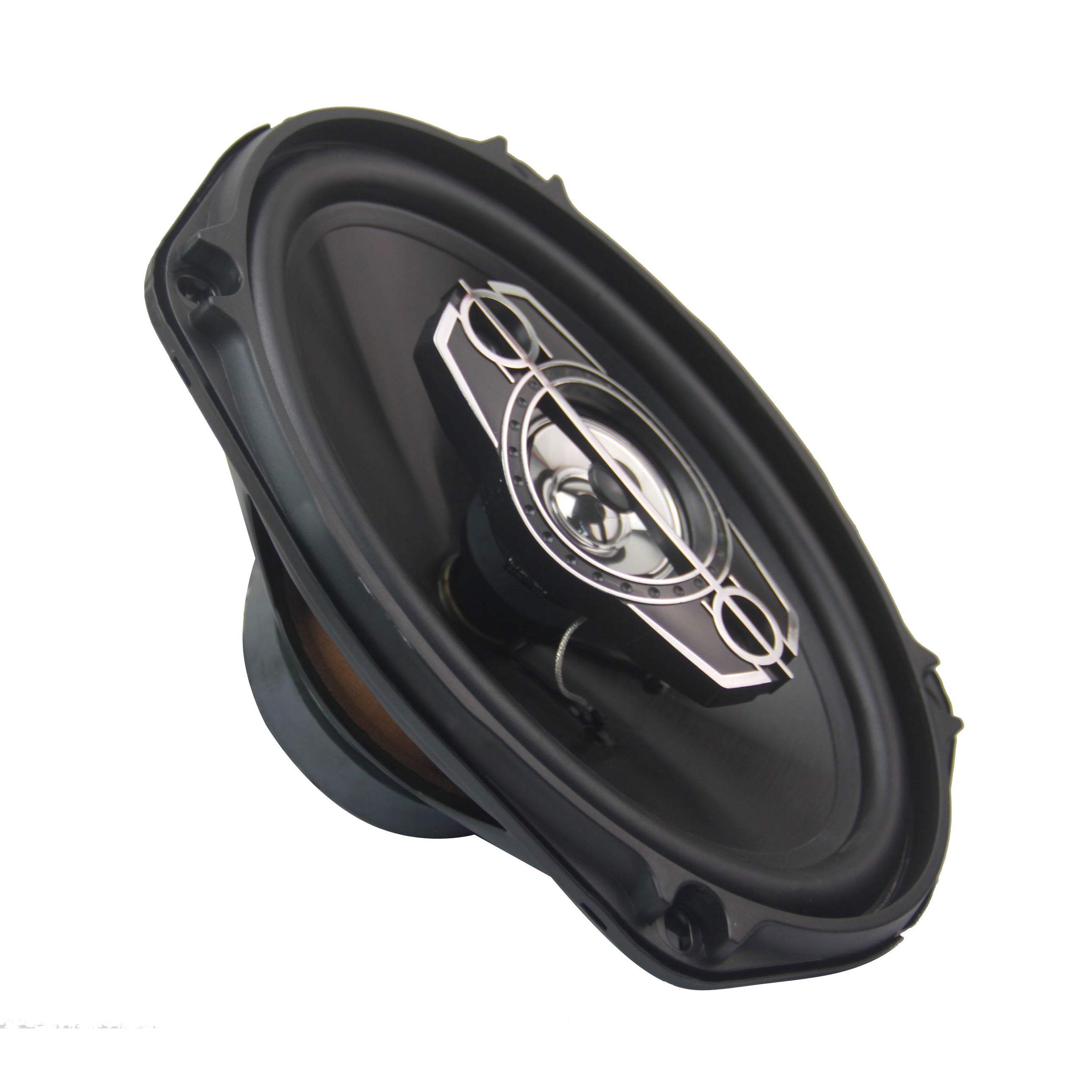 LT-CX69 6 x 9 inch 4-way coaxial speakers with a sleek design, showcasing the injection cone and tweeter components.